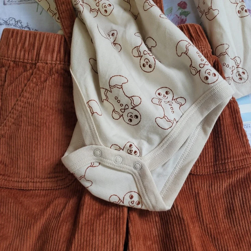 Cat & Jack Baby Gingerbread Corduroy Overalls‎ Outfit Set Newborn NWT Size 18M